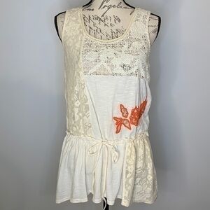 Anthropologie Rio Rao slub knit lace peplum tunic drawstring tank top S